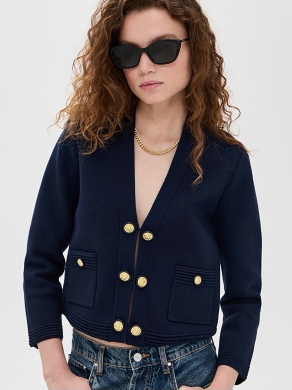 L'Agence Catie Navy Cropped Cardigan NWT - Picture 2 of 10